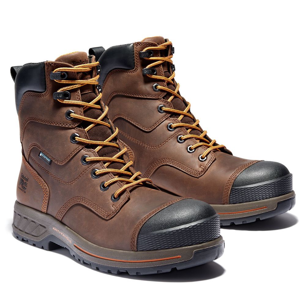 Timberland Μποτακια Εργασίας Ανδρικα Καφε/Μαυρα - Pro® Helix Hd 8\" Comp Toe - Greece 1260374-JG